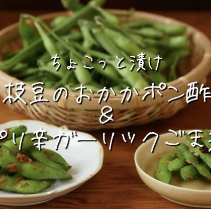 夏のおつまみに！枝豆が「おかかポン酢」＆「ピリ辛ガーリックごま油」2つの味に！【ちょこっと漬け♯37】