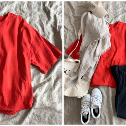 運動会応援コーデは「coca（コカ）」の赤Tシャツ（890円）で！お手頃価格で大人のカジュアル服が見つかります