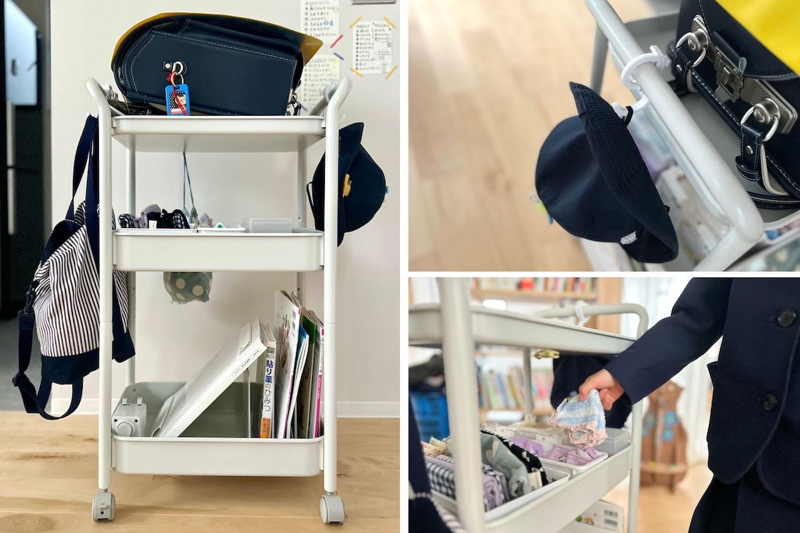 「無印良品」の「スチールパイプワゴンラック」が新一年生のランドセル置き場にピッタリ！【本日のお気に入り】