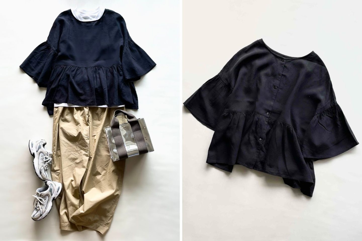 「ニコアンド」の黒ギャザーブラウス（5,500円）は一枚で「サマになる」オトナ仕様。羽織ものにも！【4ケタアイテムで叶えるオシャレ115】