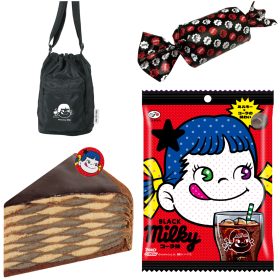 8月22日は「裏不二家の日」ブラックをテーマカラーに、ペコちゃん巾着バッグや真っ黒なスイーツなど登場