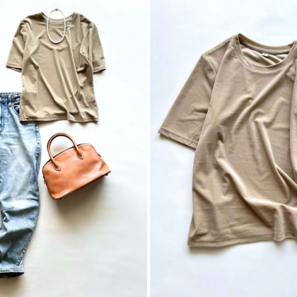 「GU」のシアーベロアTシャツ（1,290円）で、暑いけど“秋気分を少しだけ”【4ケタアイテムで叶えるオシャレvol.119】